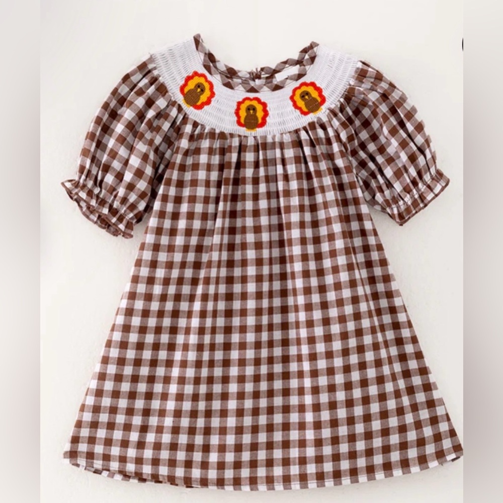 🎀SOLD🎀.Thanksgiving Turkey Smocked Dress